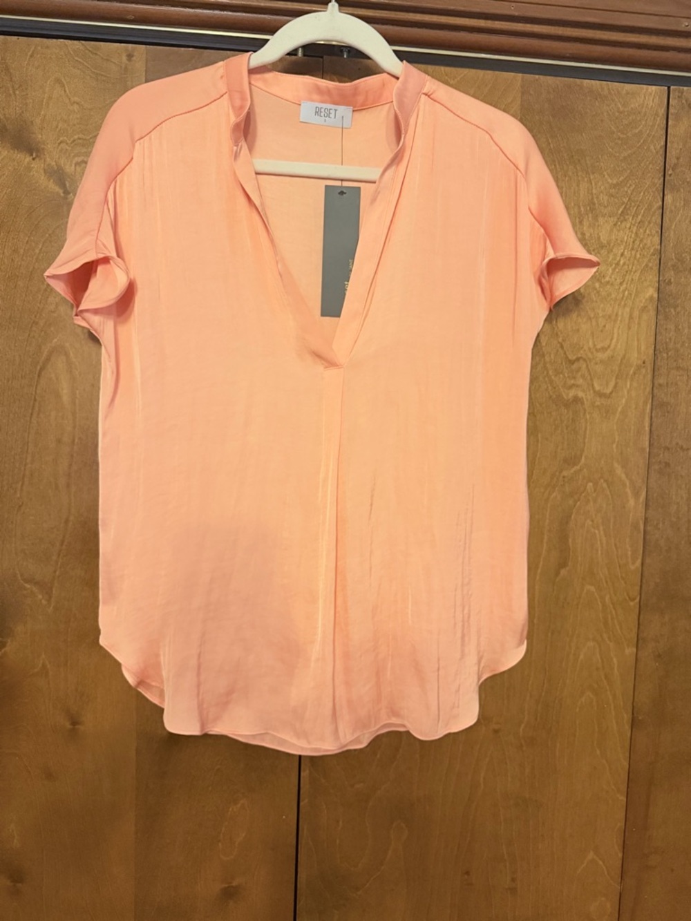 Reiss Peach V-Neck Short Sleeve Blouse